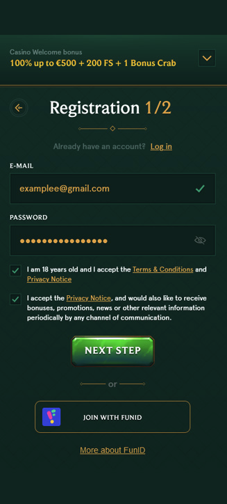 Processo di registrazione di Casinia su smartphone Processo di registrazione di Casinia su smartphone